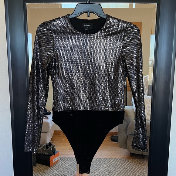 Bardot Black and Silver Sequin Bodysuit - Picture 3 of 7